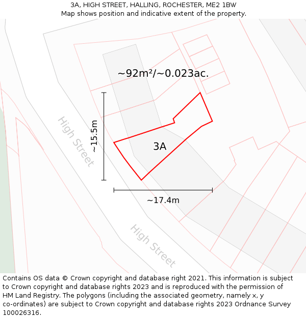 3A, HIGH STREET, HALLING, ROCHESTER, ME2 1BW: Plot and title map