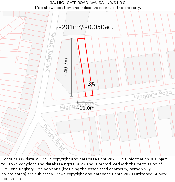 3A, HIGHGATE ROAD, WALSALL, WS1 3JQ: Plot and title map