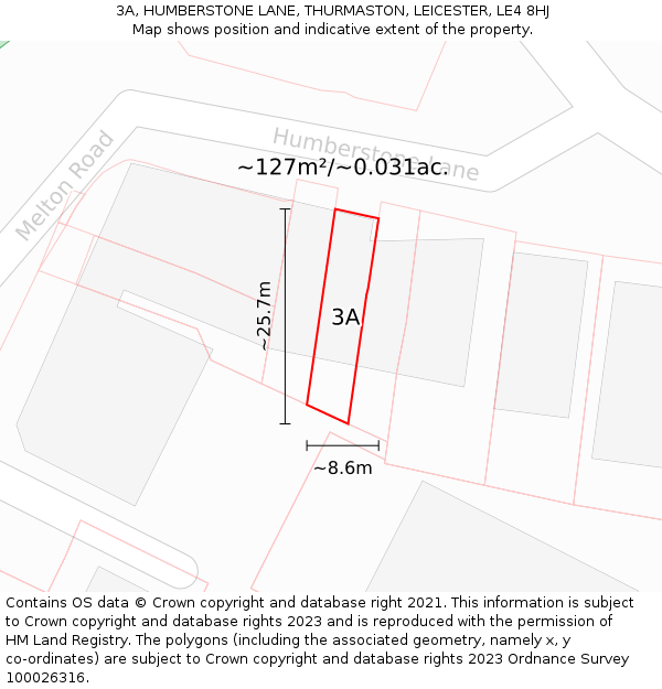 3A, HUMBERSTONE LANE, THURMASTON, LEICESTER, LE4 8HJ: Plot and title map