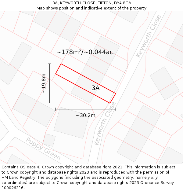 3A, KEYWORTH CLOSE, TIPTON, DY4 8GA: Plot and title map