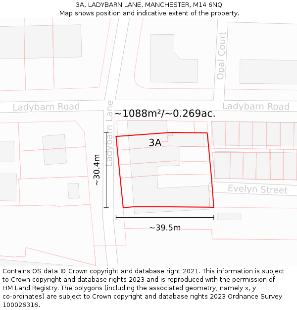 3A, LADYBARN LANE, MANCHESTER, M14 6NQ: Plot and title map