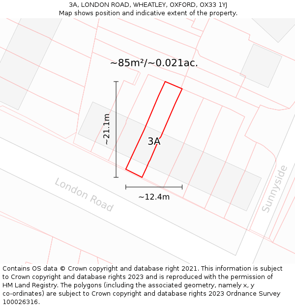 3A, LONDON ROAD, WHEATLEY, OXFORD, OX33 1YJ: Plot and title map
