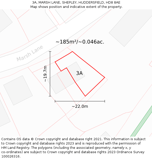 3A, MARSH LANE, SHEPLEY, HUDDERSFIELD, HD8 8AE: Plot and title map