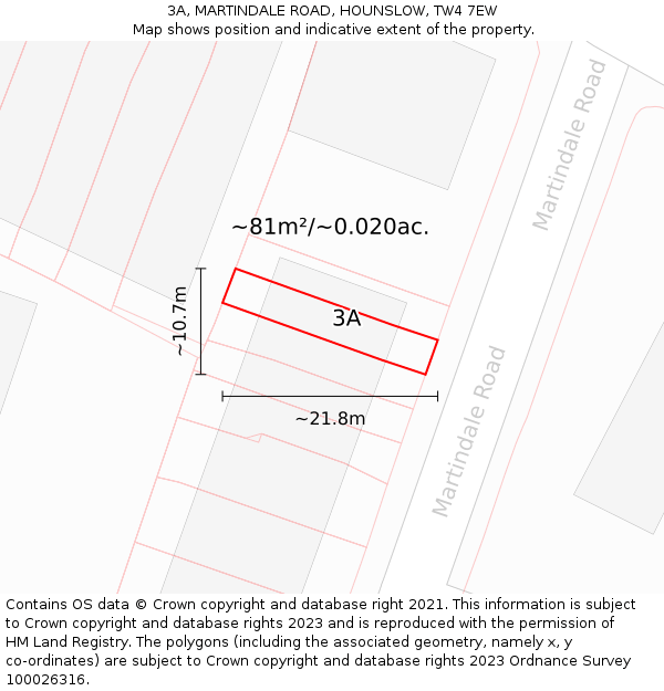 3A, MARTINDALE ROAD, HOUNSLOW, TW4 7EW: Plot and title map