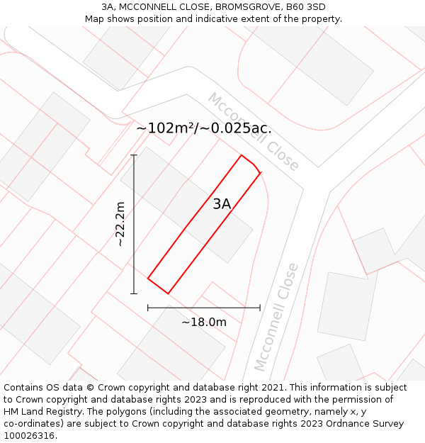 3A, MCCONNELL CLOSE, BROMSGROVE, B60 3SD: Plot and title map