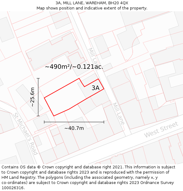 3A, MILL LANE, WAREHAM, BH20 4QX: Plot and title map