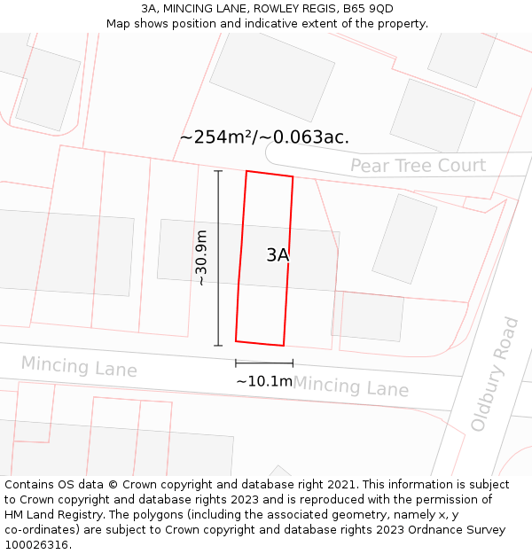 3A, MINCING LANE, ROWLEY REGIS, B65 9QD: Plot and title map