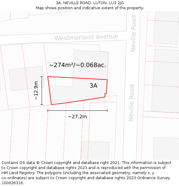 3A, NEVILLE ROAD, LUTON, LU3 2JG: Plot and title map