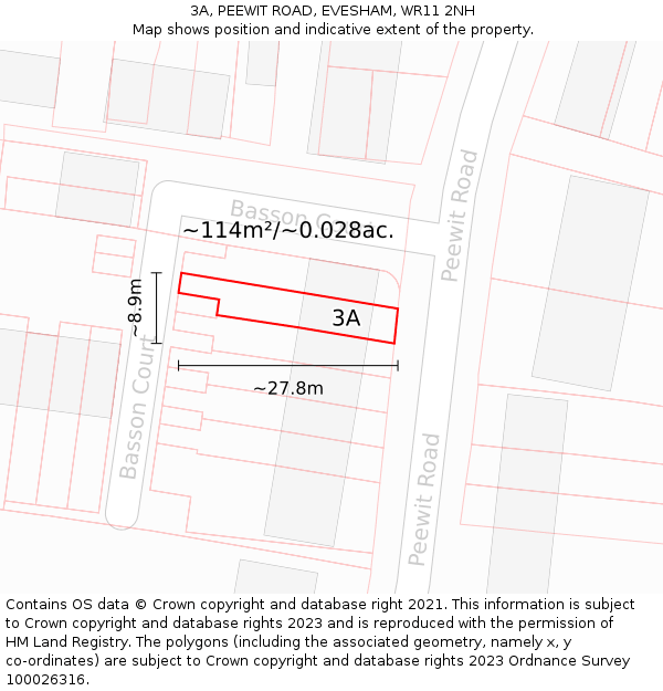 3A, PEEWIT ROAD, EVESHAM, WR11 2NH: Plot and title map