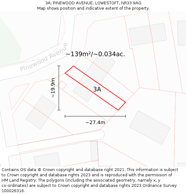 3A, PINEWOOD AVENUE, LOWESTOFT, NR33 9AG: Plot and title map