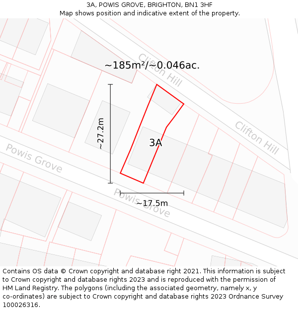 3A, POWIS GROVE, BRIGHTON, BN1 3HF: Plot and title map