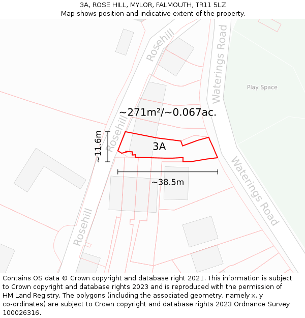 3A, ROSE HILL, MYLOR, FALMOUTH, TR11 5LZ: Plot and title map