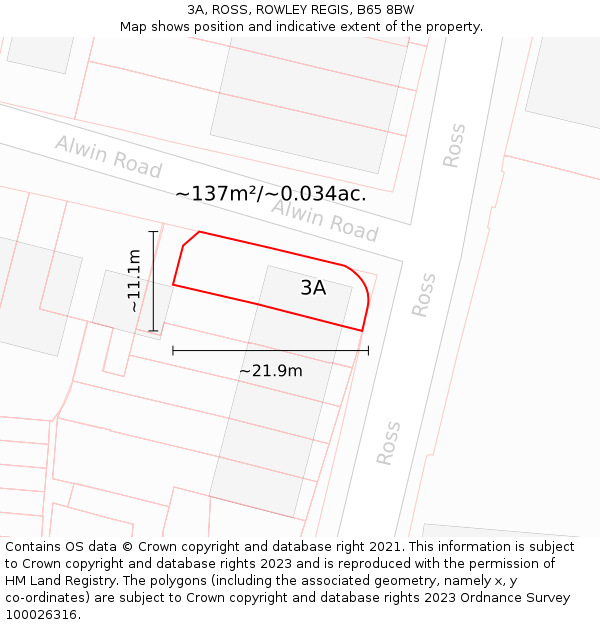 3A, ROSS, ROWLEY REGIS, B65 8BW: Plot and title map