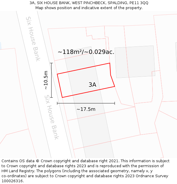3A, SIX HOUSE BANK, WEST PINCHBECK, SPALDING, PE11 3QQ: Plot and title map