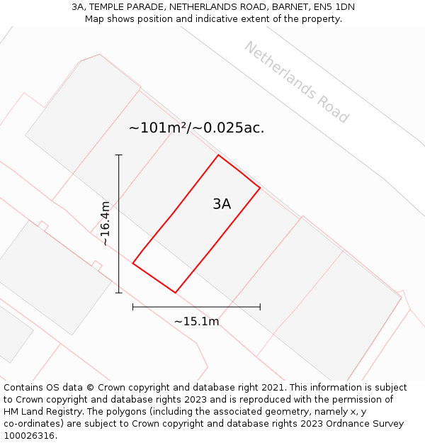 3A, TEMPLE PARADE, NETHERLANDS ROAD, BARNET, EN5 1DN: Plot and title map