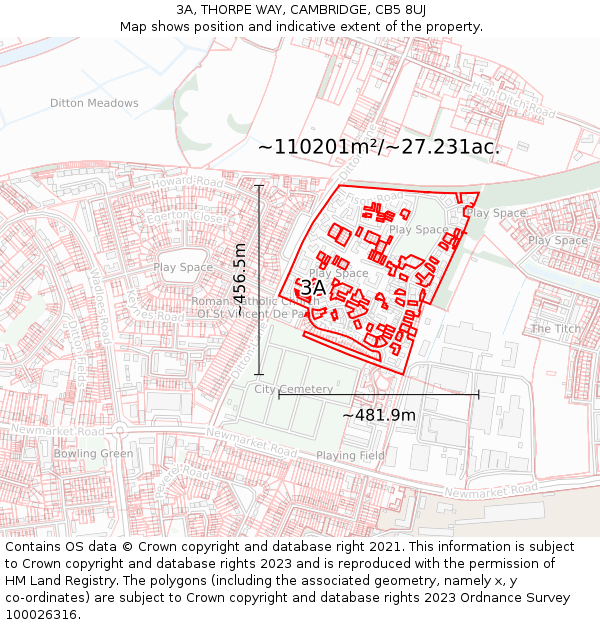 3A, THORPE WAY, CAMBRIDGE, CB5 8UJ: Plot and title map