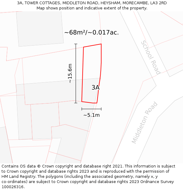 3A, TOWER COTTAGES, MIDDLETON ROAD, HEYSHAM, MORECAMBE, LA3 2RD: Plot and title map