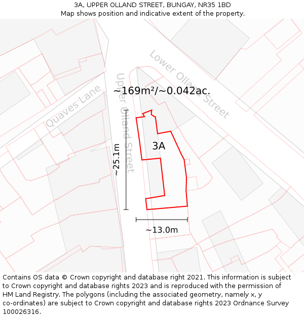3A, UPPER OLLAND STREET, BUNGAY, NR35 1BD: Plot and title map