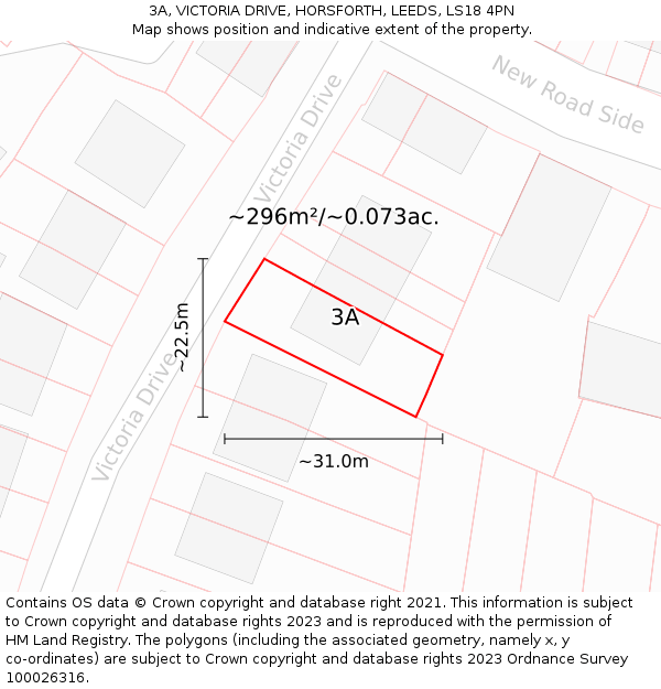 3A, VICTORIA DRIVE, HORSFORTH, LEEDS, LS18 4PN: Plot and title map