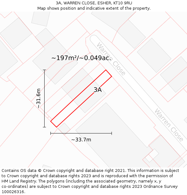 3A, WARREN CLOSE, ESHER, KT10 9RU: Plot and title map