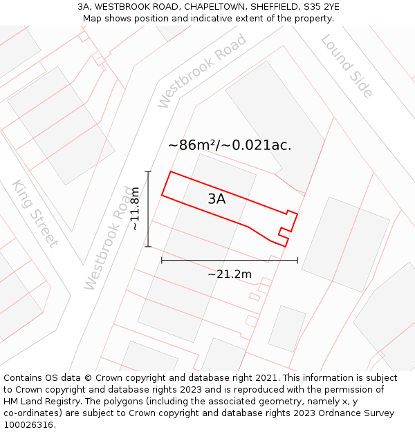 3A, WESTBROOK ROAD, CHAPELTOWN, SHEFFIELD, S35 2YE: Plot and title map