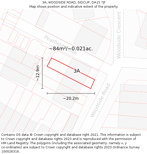 3A, WOODSIDE ROAD, SIDCUP, DA15 7JF: Plot and title map
