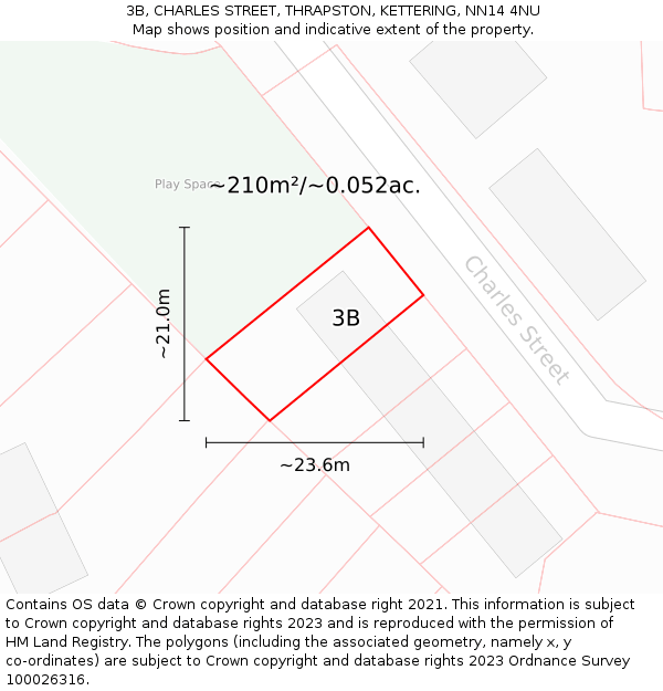 3B, CHARLES STREET, THRAPSTON, KETTERING, NN14 4NU: Plot and title map