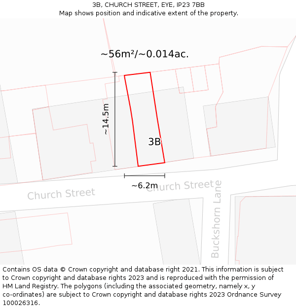 3B, CHURCH STREET, EYE, IP23 7BB: Plot and title map