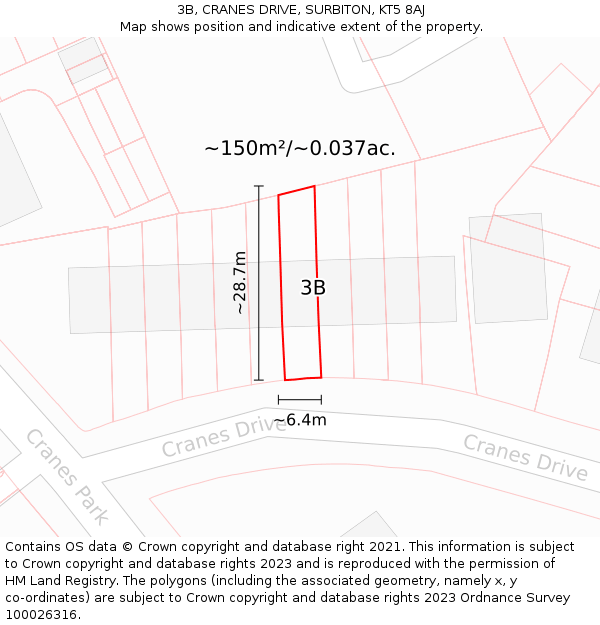 3B, CRANES DRIVE, SURBITON, KT5 8AJ: Plot and title map