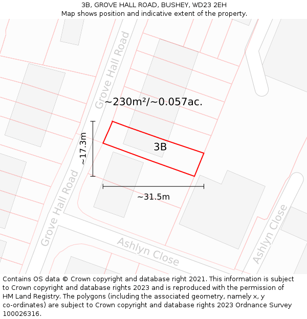 3B, GROVE HALL ROAD, BUSHEY, WD23 2EH: Plot and title map