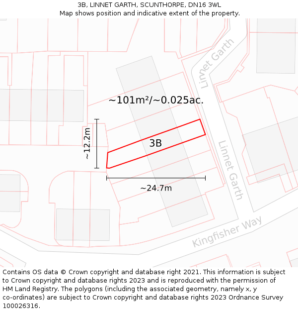 3B, LINNET GARTH, SCUNTHORPE, DN16 3WL: Plot and title map