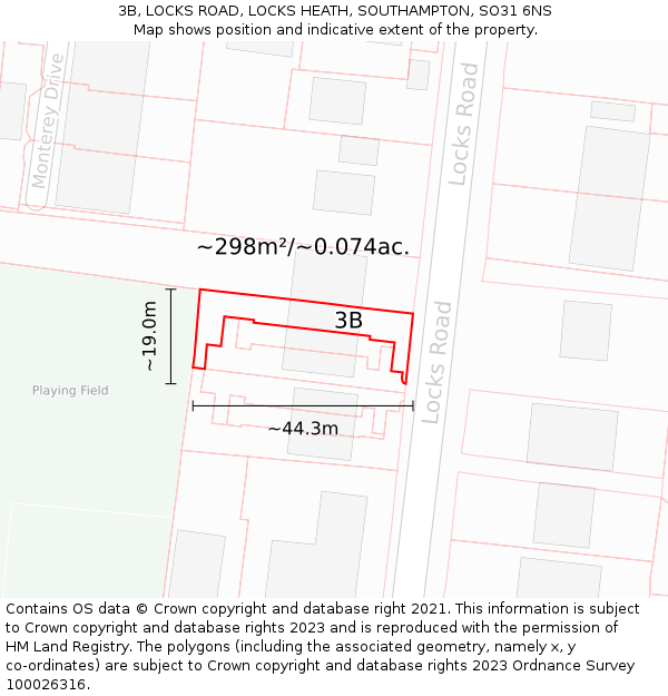3B, LOCKS ROAD, LOCKS HEATH, SOUTHAMPTON, SO31 6NS: Plot and title map