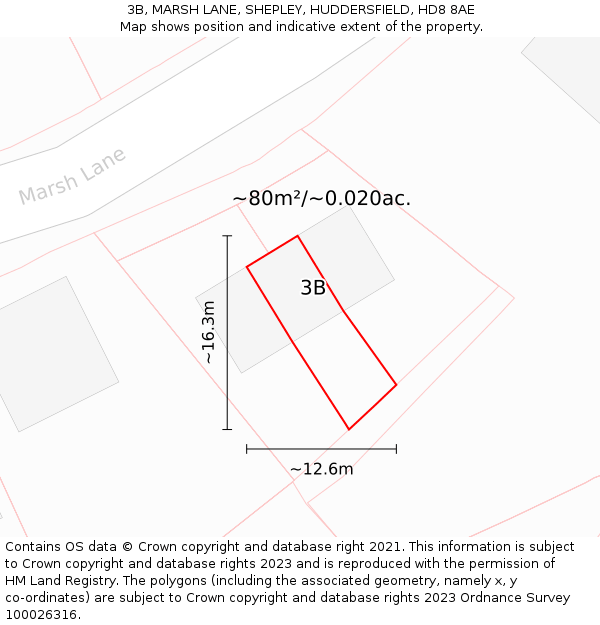 3B, MARSH LANE, SHEPLEY, HUDDERSFIELD, HD8 8AE: Plot and title map