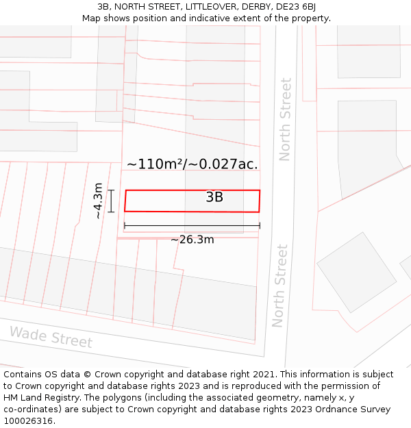 3B, NORTH STREET, LITTLEOVER, DERBY, DE23 6BJ: Plot and title map