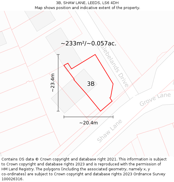 3B, SHAW LANE, LEEDS, LS6 4DH: Plot and title map