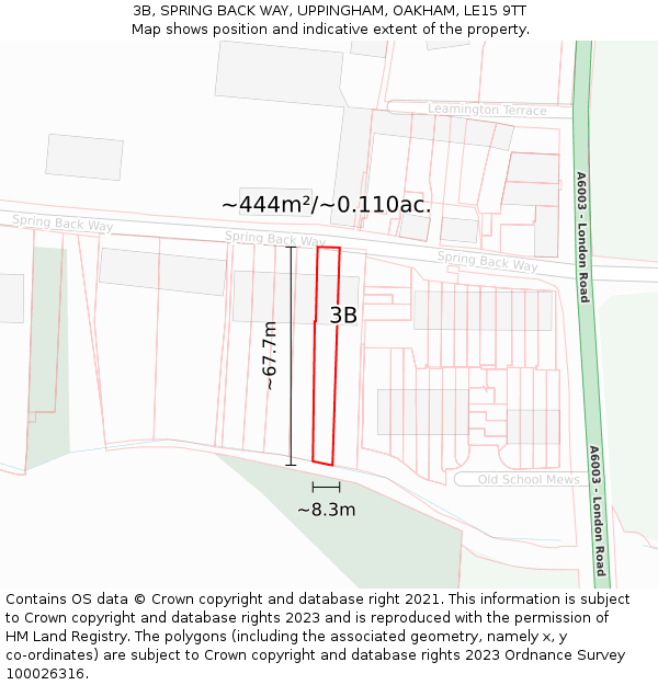 3B, SPRING BACK WAY, UPPINGHAM, OAKHAM, LE15 9TT: Plot and title map