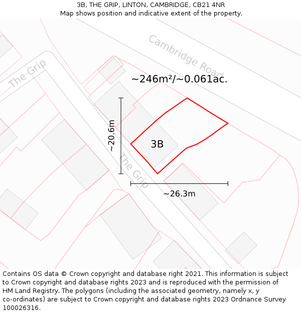 3B, THE GRIP, LINTON, CAMBRIDGE, CB21 4NR: Plot and title map