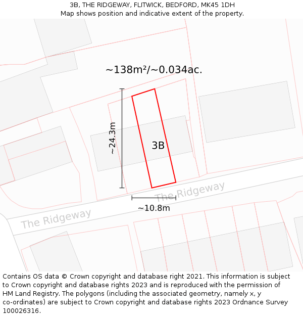 3B, THE RIDGEWAY, FLITWICK, BEDFORD, MK45 1DH: Plot and title map