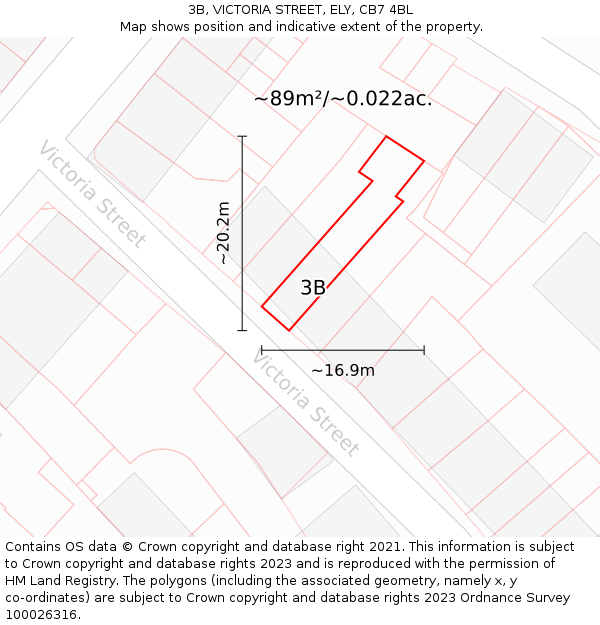 3B, VICTORIA STREET, ELY, CB7 4BL: Plot and title map
