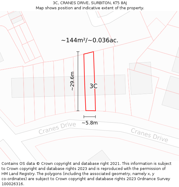 3C, CRANES DRIVE, SURBITON, KT5 8AJ: Plot and title map