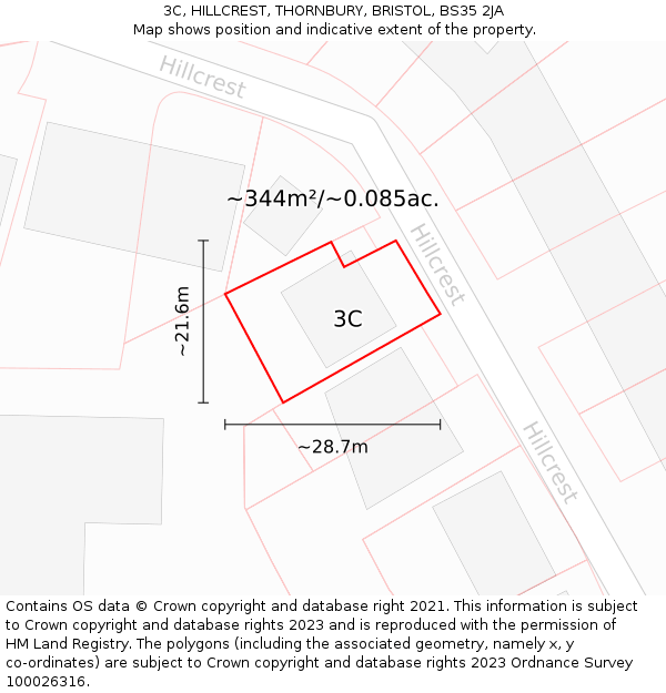 3C, HILLCREST, THORNBURY, BRISTOL, BS35 2JA: Plot and title map