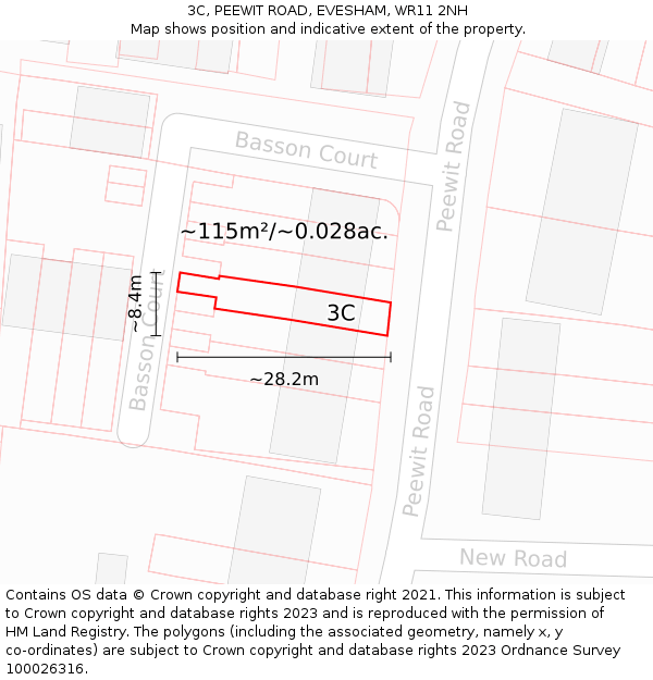 3C, PEEWIT ROAD, EVESHAM, WR11 2NH: Plot and title map