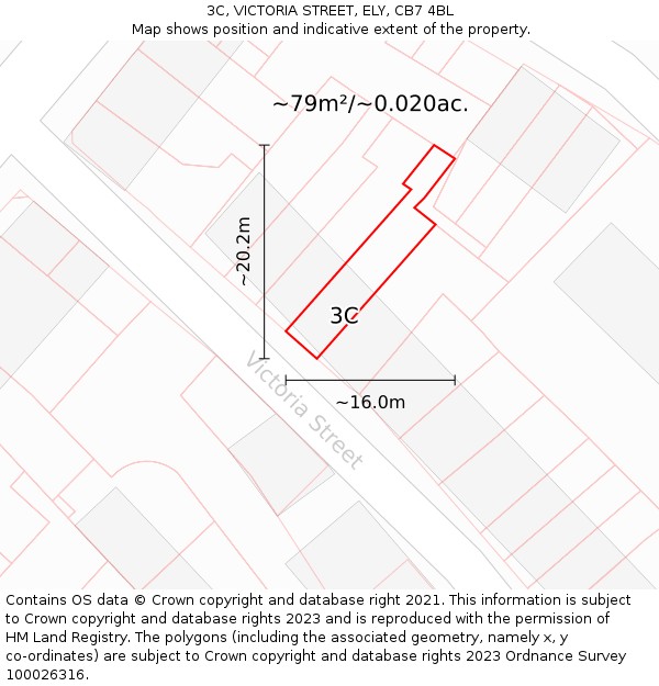 3C, VICTORIA STREET, ELY, CB7 4BL: Plot and title map