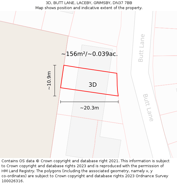 3D, BUTT LANE, LACEBY, GRIMSBY, DN37 7BB: Plot and title map