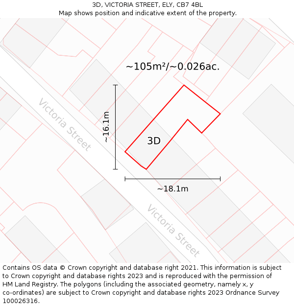 3D, VICTORIA STREET, ELY, CB7 4BL: Plot and title map