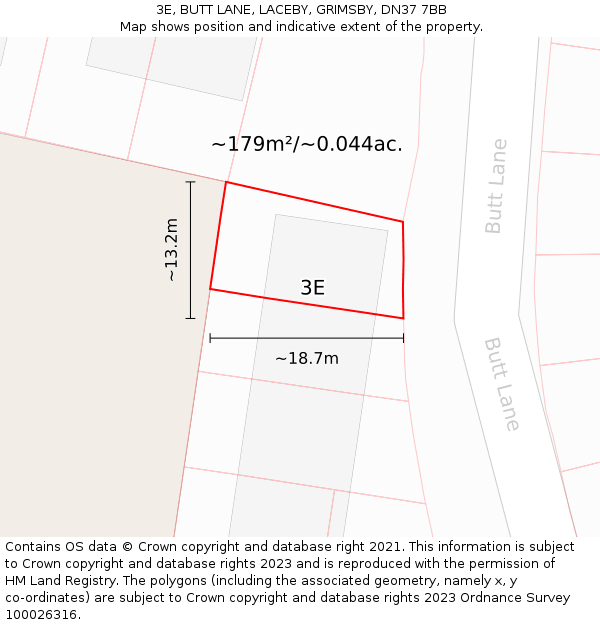 3E, BUTT LANE, LACEBY, GRIMSBY, DN37 7BB: Plot and title map