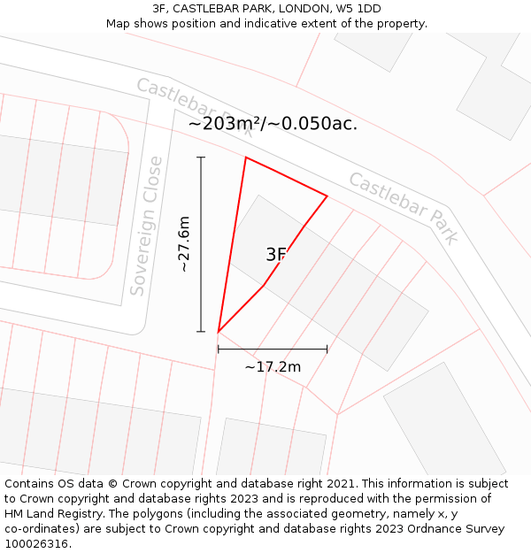3F, CASTLEBAR PARK, LONDON, W5 1DD: Plot and title map