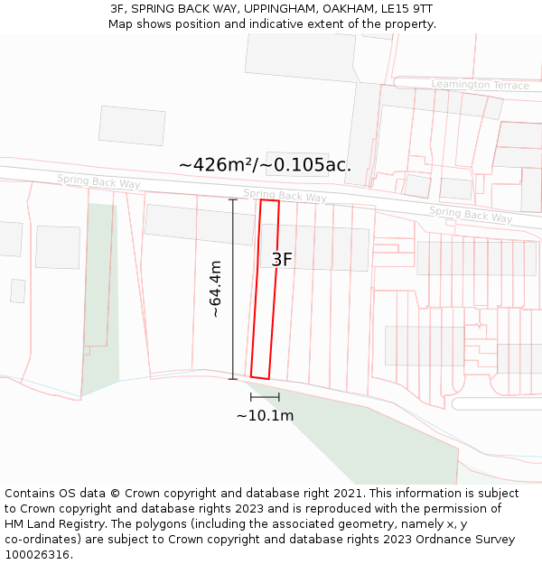 3F, SPRING BACK WAY, UPPINGHAM, OAKHAM, LE15 9TT: Plot and title map