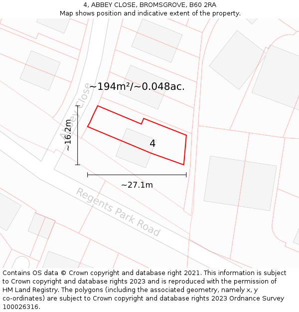 4, ABBEY CLOSE, BROMSGROVE, B60 2RA: Plot and title map