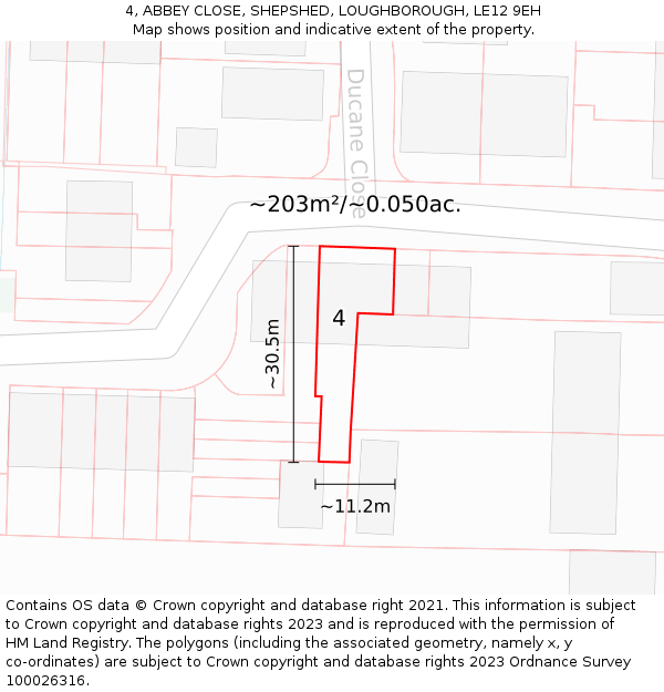4, ABBEY CLOSE, SHEPSHED, LOUGHBOROUGH, LE12 9EH: Plot and title map